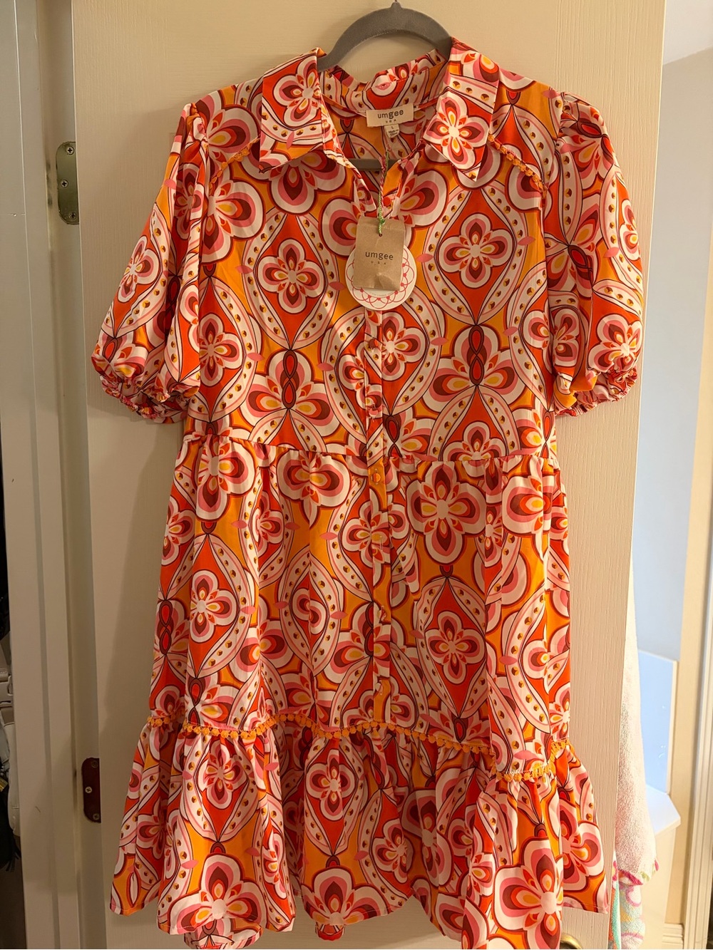 Umgee Orange & Pink Retro Floral Tiered Midi Dress